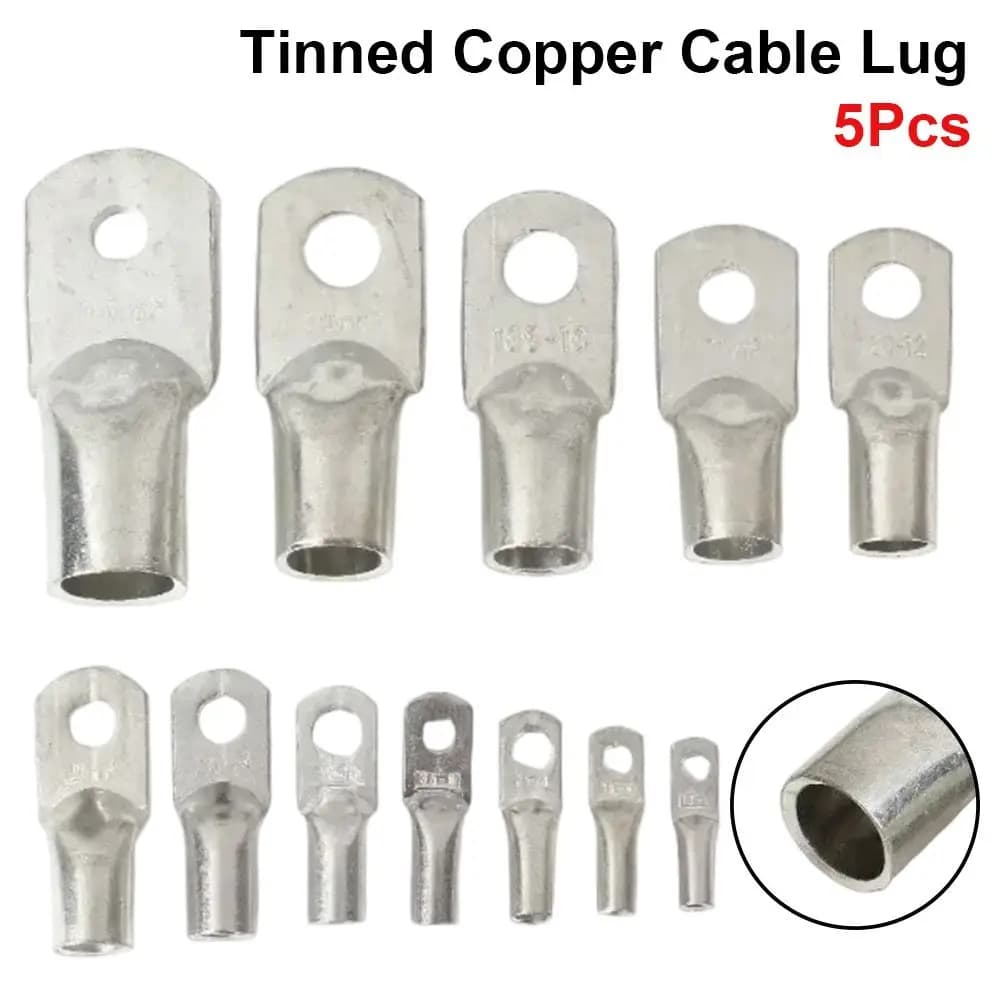 5Pcs JG Series Tinned Copper Cable Lug 14-2AWG 6/10/16/25mm2 Ring Crimp Terminal M6/M8/M10/M12 Solid Connector Power Cable Lug
