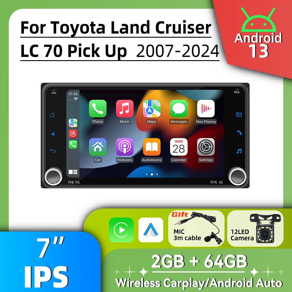 2Din Android Radio Car Multimedia for Toyota Landcruiser Land Cruiser LC 70 Pick Up 2007-2024 Head Unit GPS Stereo 7" Carplay