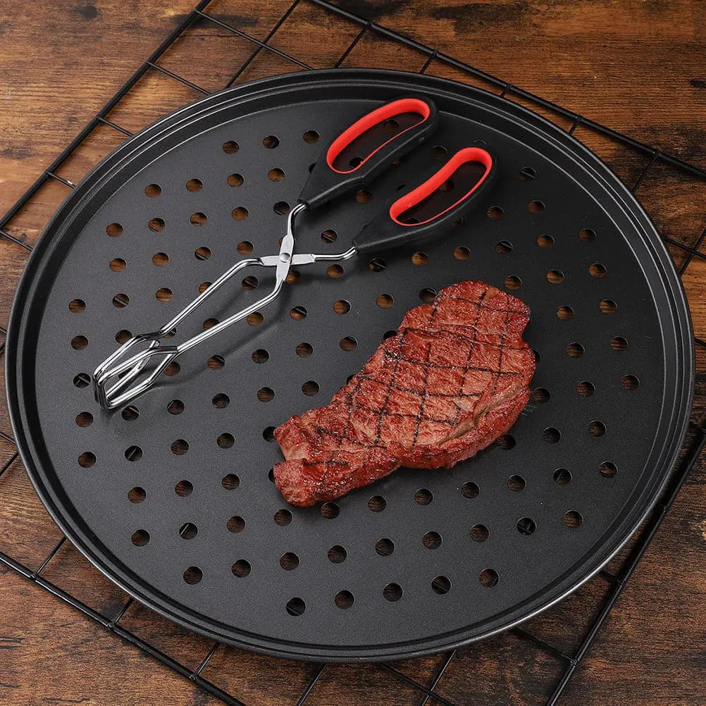 1 set di teglie per pizza in acciaio inossidabile di forma rotonda, teglia da forno non deformabile per uso domestico, teglia multifunzione per pizza
