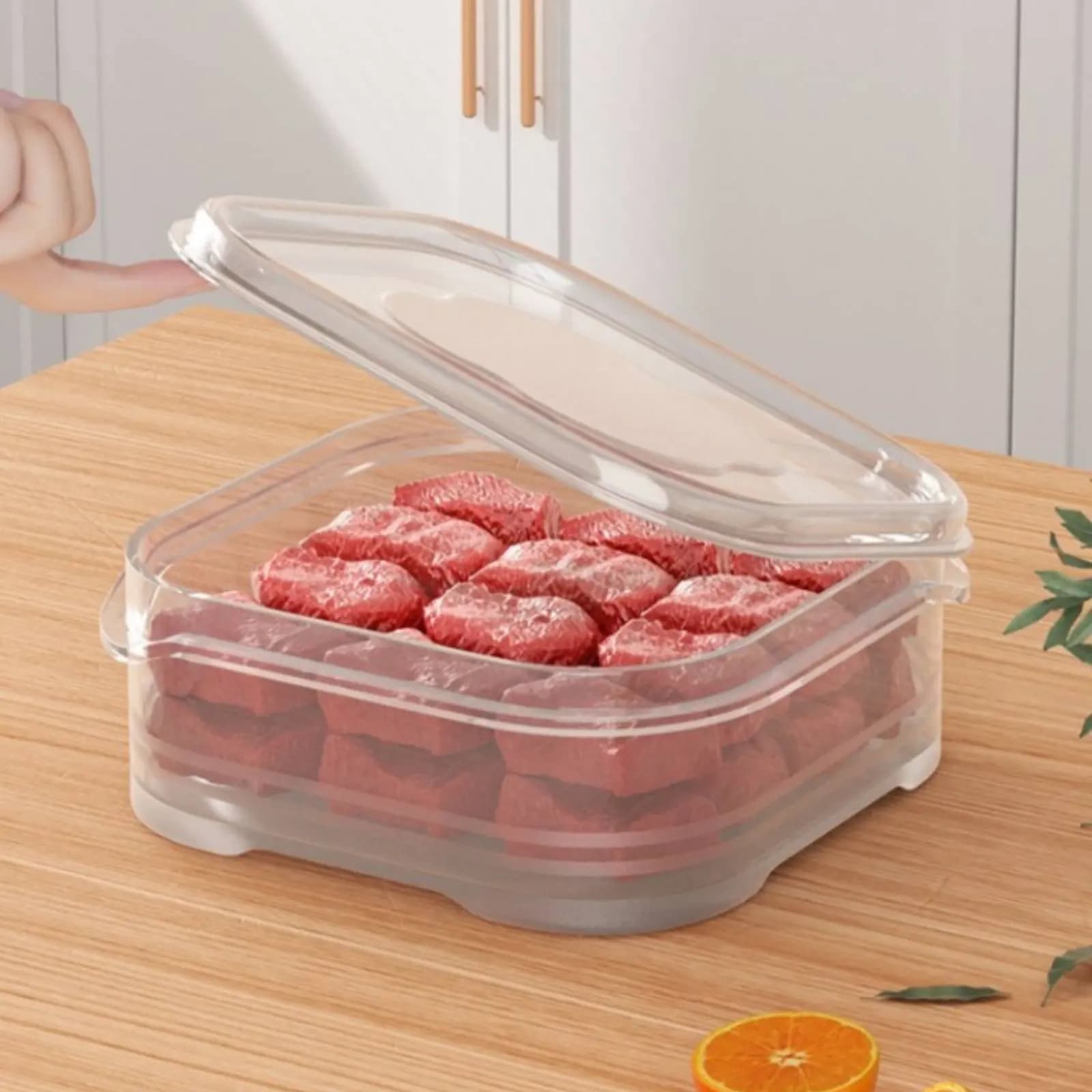 Contenitore per Congelatore per Carne, Contenitore per Alimenti con Controllo Porzioni, Organizer per Frigorifero con Coperchio, Materiale Sicuro, Contenitore Impilabile per Alimenti
