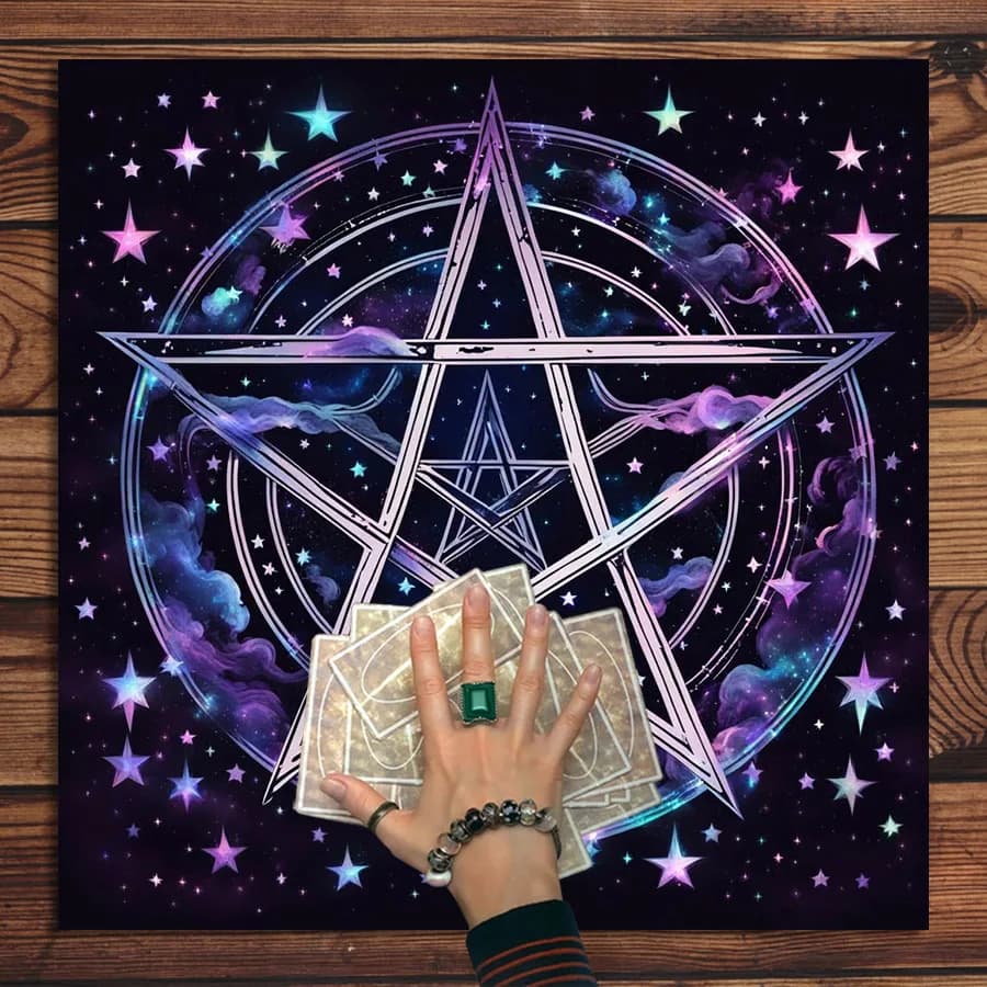 1PC Simboli di Energia Spirituale Altare Panno Cinque stelle arista Tarocchi Borsa Stregoneria Astrologia Nero Oracolo Zerbino Tarocchi Tovaglia Strega