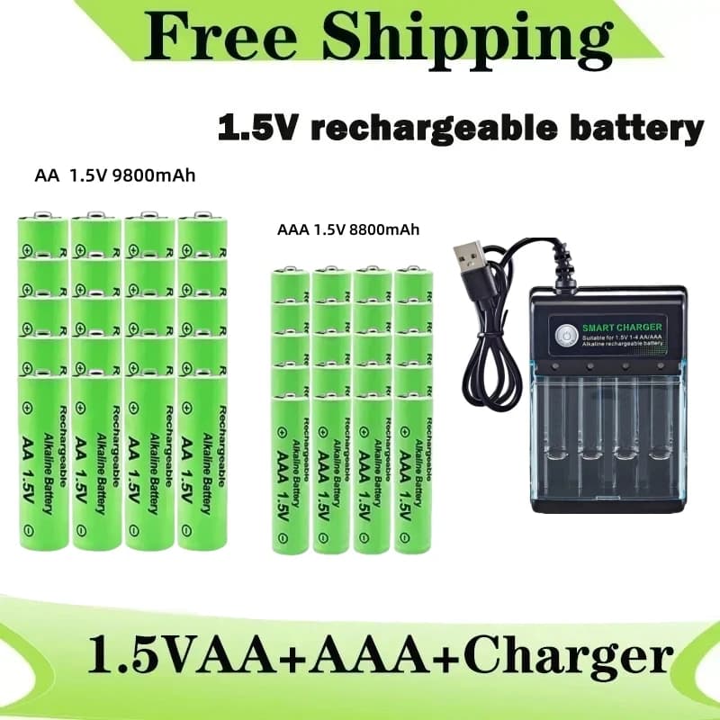 Batteria ricaricabile originale 1.5V AA 9800mAh + AAA 8800mAh + caricabatterie per computer Orologio Radio Videogioco Fotocamera digitale AA AAA