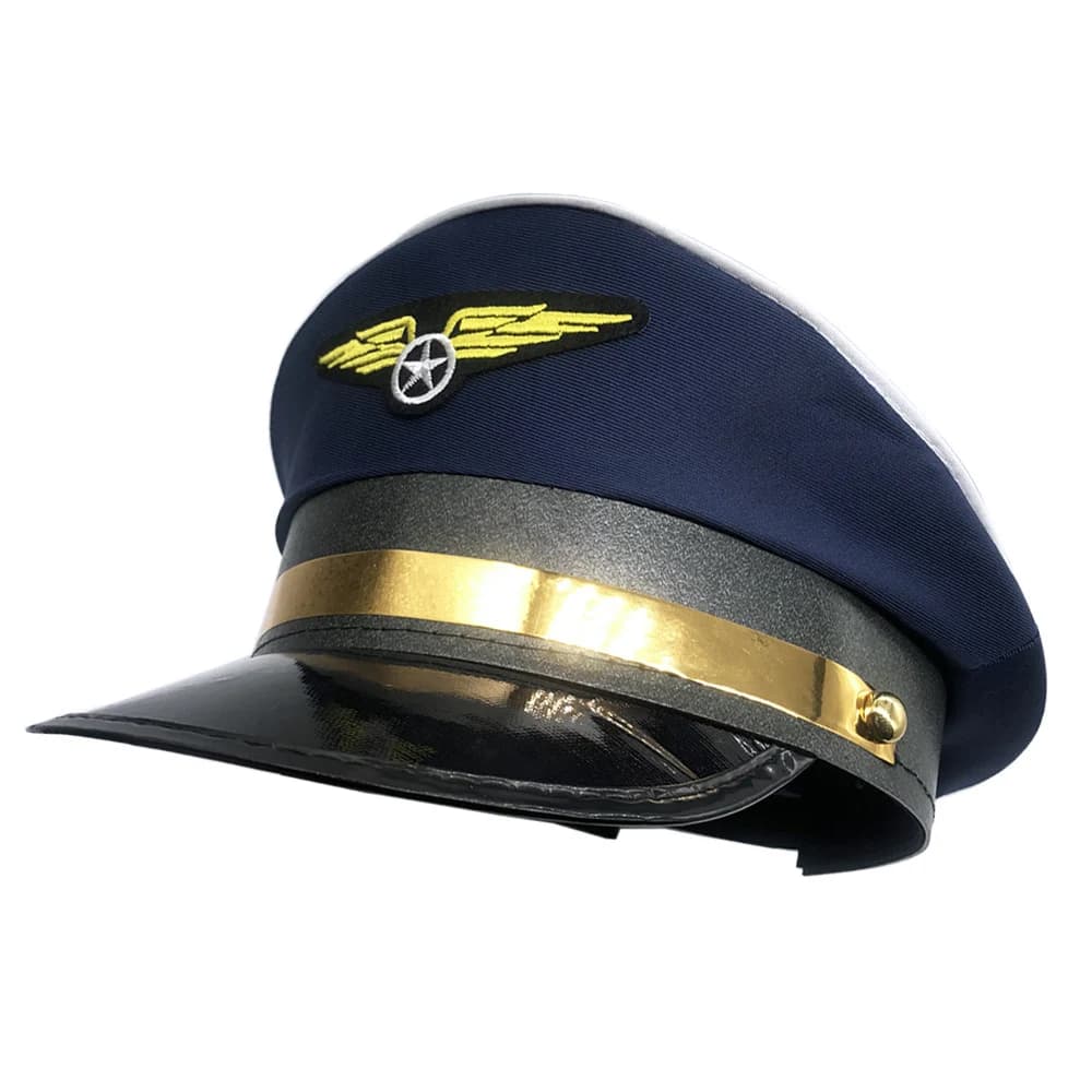 Cappello da capitano in 2 colori Cappello da aviazione cosplay Costume da festa della marina Berretti da marinaio della polizia Cappello da capitano con distintivo unisex 1 pezzo