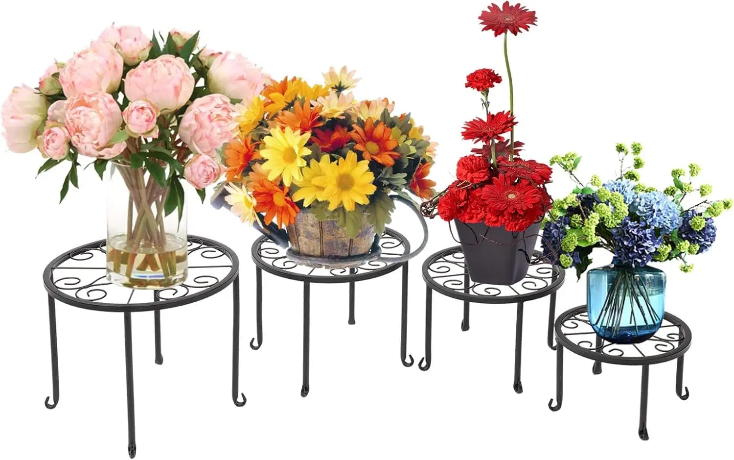 Support for Metal Plants 4 in 1, Iron Vase, Support for Black Painted Flower Jars for Interior and Exterior, Home, Garden