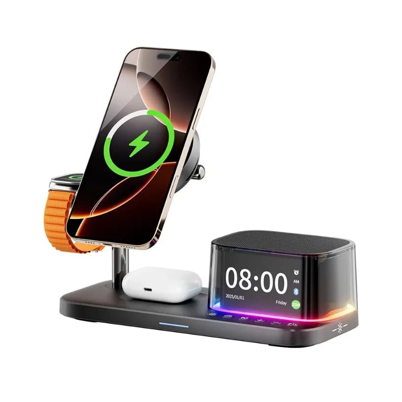 Qi2 25W Magnetic 5 in 1 Wireless Charger Support with Speaker 25W Quick Charge for Iphone 17 16 15 Pro Max, Airpods, iwatch