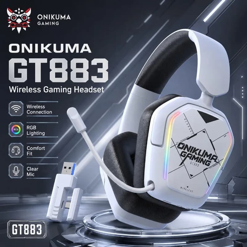 ONIKUMA GT883 Wireless Gaming Headset Bluetooth Tri-Mode RGB Light Mic Low Latency For PC PS5 PS4 Switch Laptop Gamer Audio Use