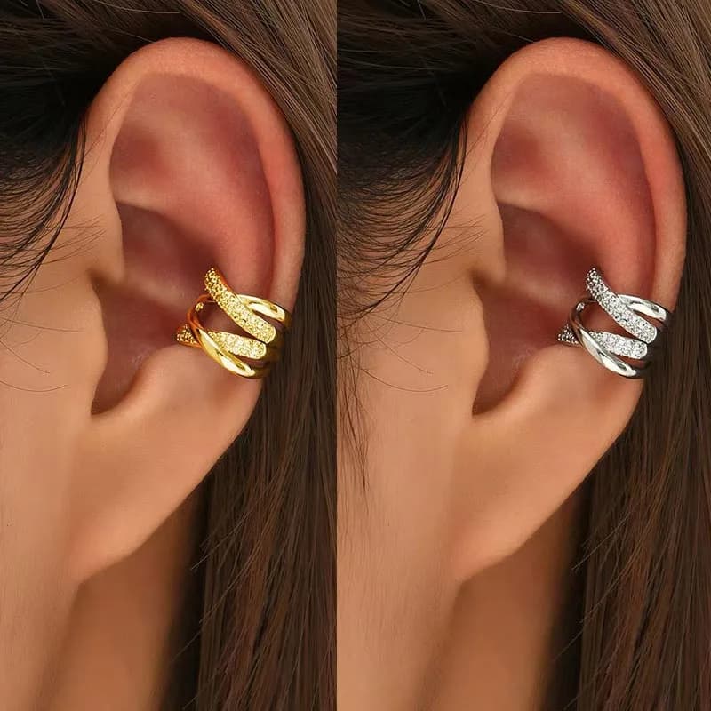 Orecchini a Clip a Forma di C con Zirconi Intarsiati, Accessori Moda Geometrici per Donna, Finti Piercing per Orecchie, Gioielli per Feste