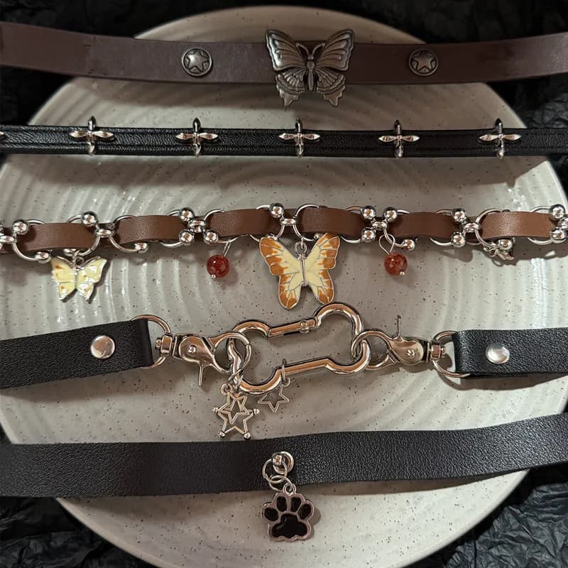 Y2K Punk Dog Claw Bone Butterf Choker Necklace for Women Trendy Exquisite PU Leather Charm Y2K Sweet Cool Party Jewelry Gift