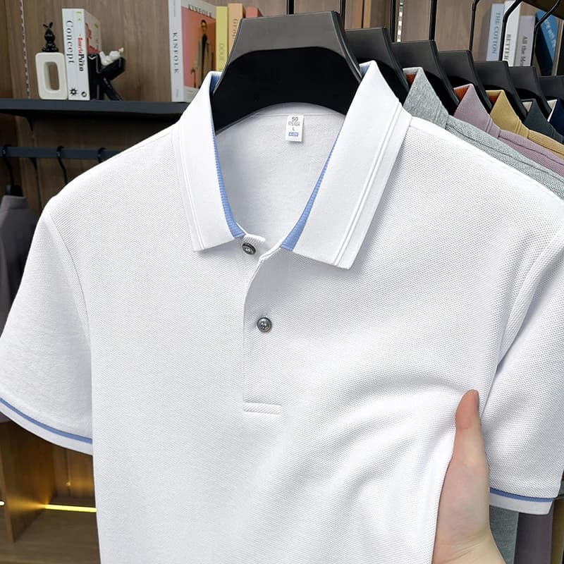 Polo a maniche corte 100% cotone puro, T-shirt estiva da uomo business casual, di marca, tinta unita, confortevole e traspirante
