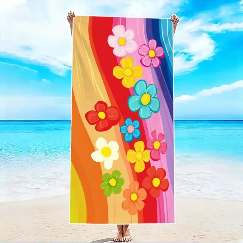 1 pezzo, asciugamano da spiaggia con motivo floreale e a righe, asciugamano da spiaggia leggero e super assorbente - asciugamano ad asciugatura rapida senza sabbia, in morbida microfibra, adatto a vari ambienti come spiaggia, piscina, palestra, bagno, campeggio e viaggi.