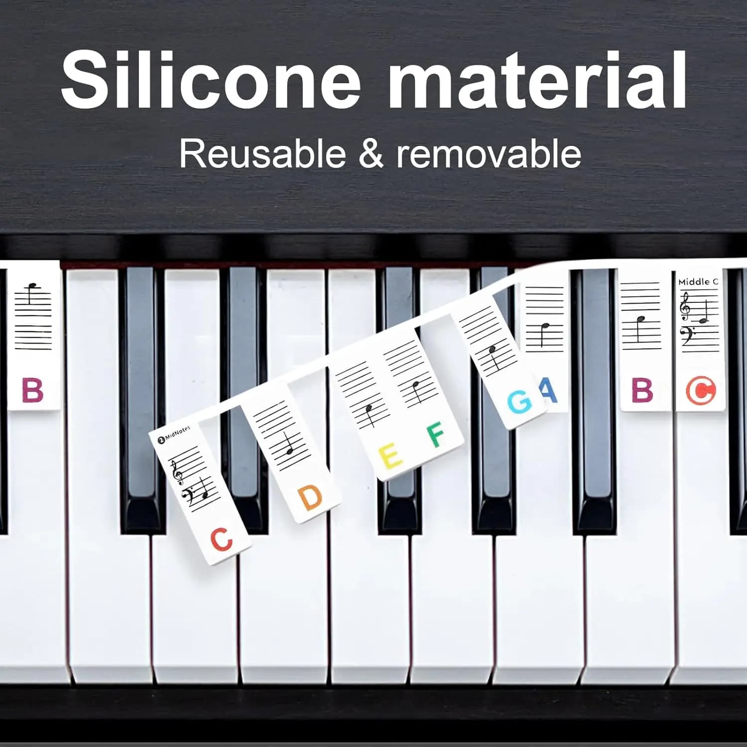 Miwayer Etichette per note per tastiera di pianoforte in silicone 61/88 tasti - Guida per appunti rimovibile per principianti, adesivi per pianoforte impermeabili riutilizzabili