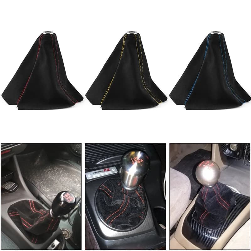 HOT 16mmUniversal Car Gear Shift Collars Carbon Fiber Auto Car Manual Stick Shifter Knob Gear Shift Boot Cover Gaiter PU Leather