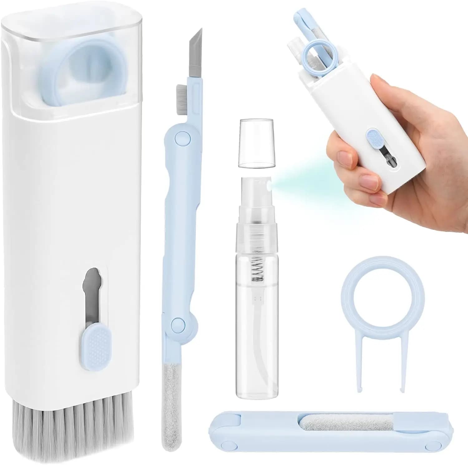 Kit di pulizia elettronica 7 in 1, utilizzato per la tastiera del monitor Airpods MacBook iPad iPhone Kit di pulizia iPod, spazzola antipolvere per schermo