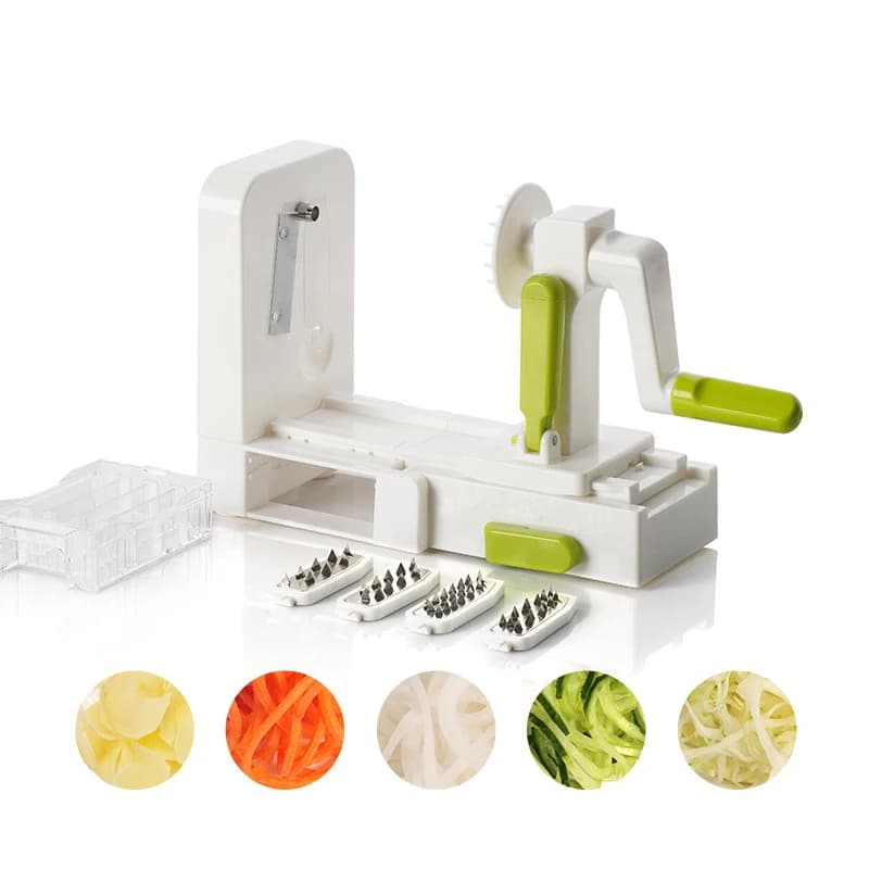 LMETJMA Affettatrice per Spiralizzatore di Verdure 5 in 1 Rotary Formaggio Trituratore di Verdure Grattugia Pieghevole Pasta Verdura Spaghetti Maker JT319