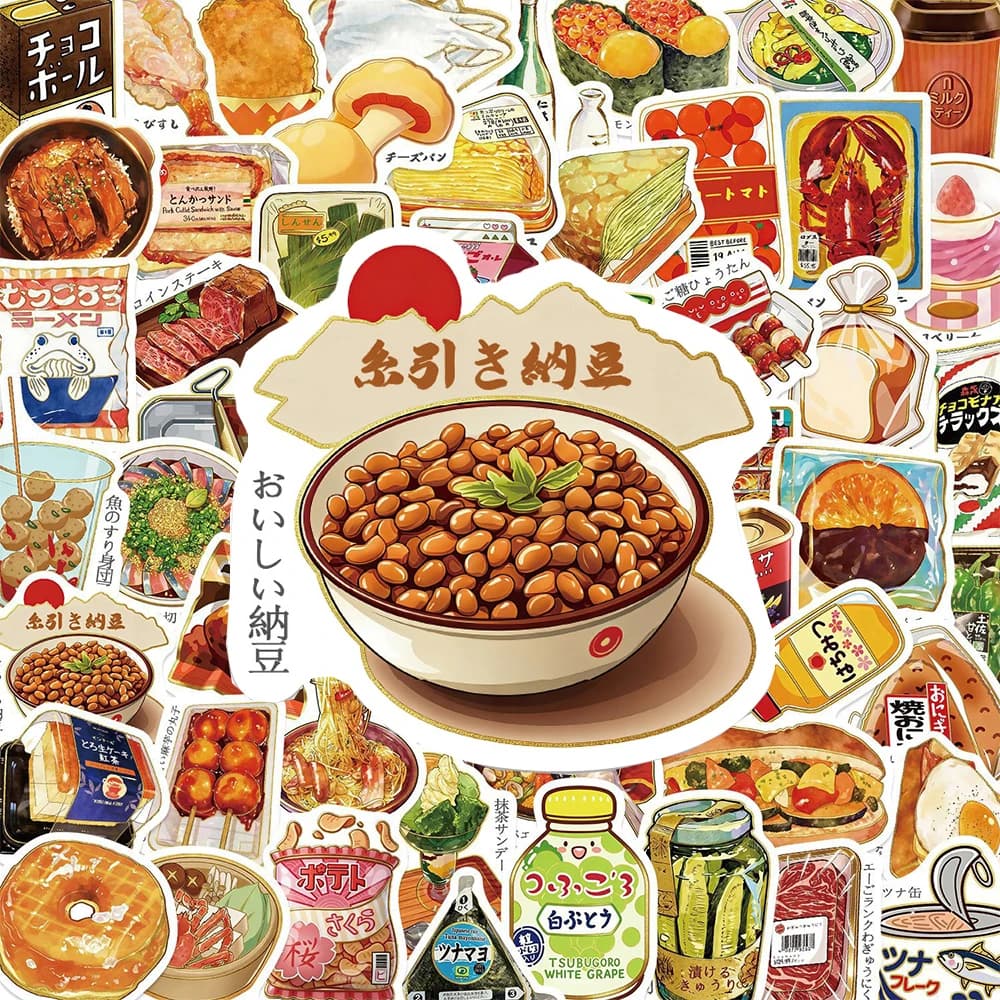 10/30/56pcs Cartoon Japanese Style Snack Packaging Stickers Funny Creative Graffiti Sticker Luggage Phone Cute Decoration Decals