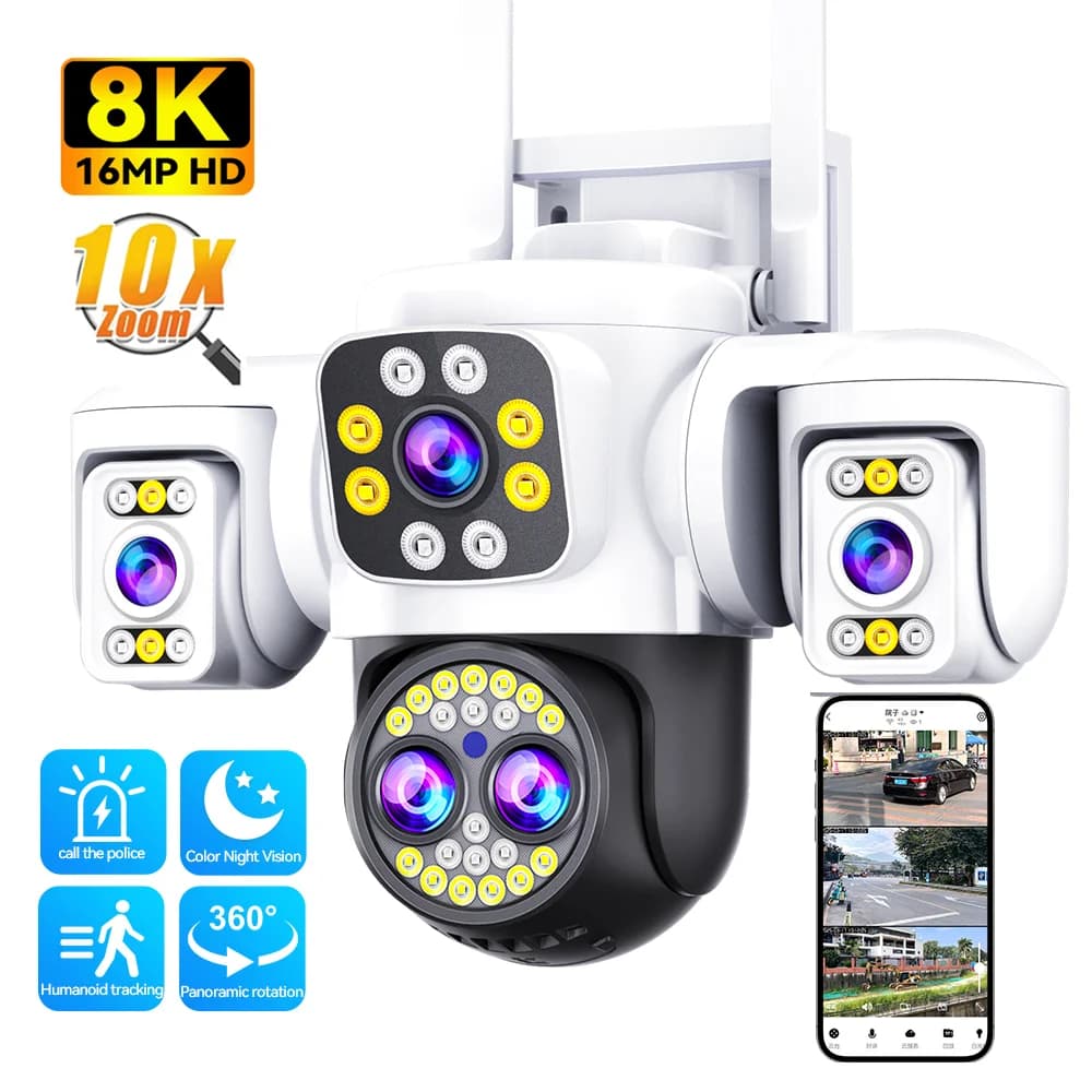 Telecamera di sicurezza wireless esterna da 16 MP 3 schermi con zoom 10x telecamera PTZ di rete per visione notturna audio bidirezionale artificiale