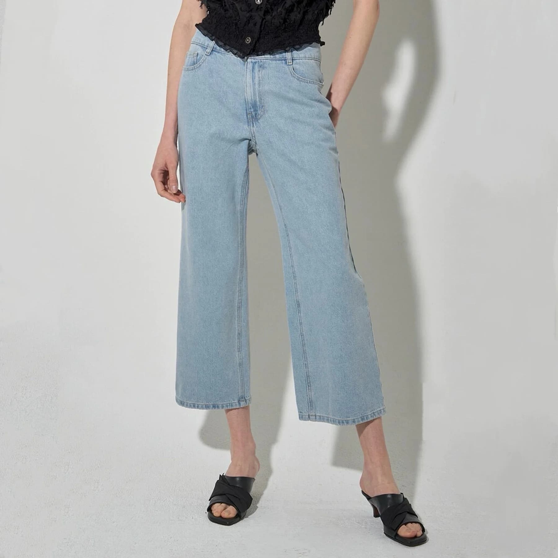 Casual Commuter Slim Fit Straight Leg Nine-Tenths Jeans 100 Cotton Comfortable Loose Mid-High Waist Straight Leg Pants
