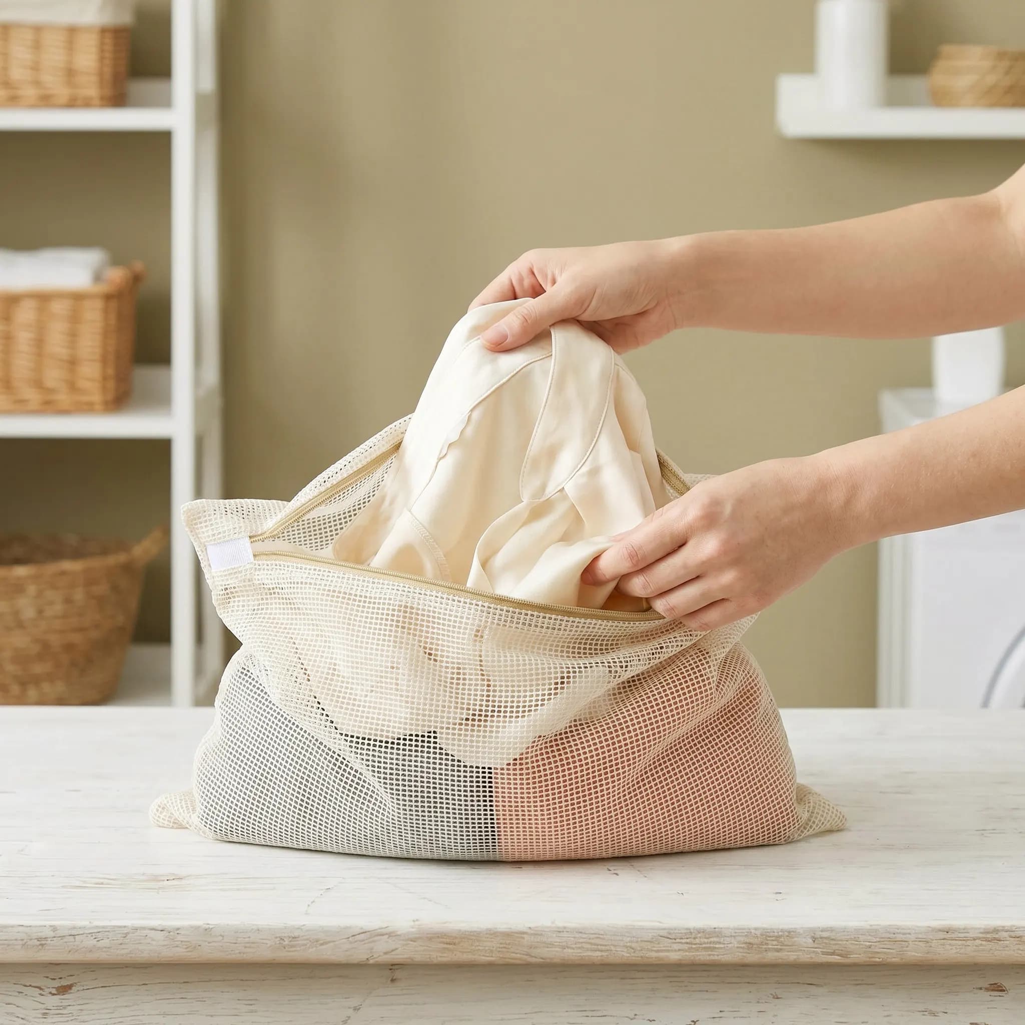 4PCS Cotton Mesh Laundry Bags Wash Bags in 4 Sizes Gentle Lingerie Pouches for Washing Delicates Garment and Bras for Washing