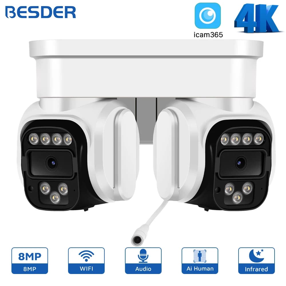 BESDER Doppia telecamera Wifi PTZ Esterna Zoom digitale 10X Visione notturna a colori Protezione di sicurezza Telecamera IP Tracciamento automatico App iCam365