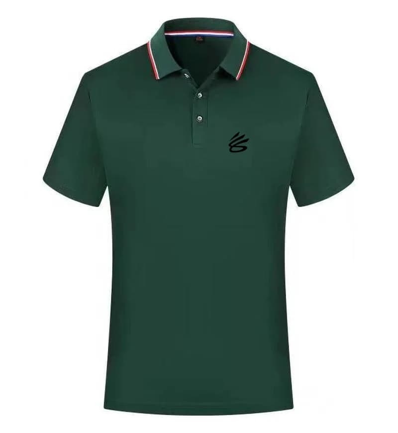 Nuova Polo da Uomo con Logo Curry, Manica Corta, Ispirata al Basket, Casual con Colletto a Righe