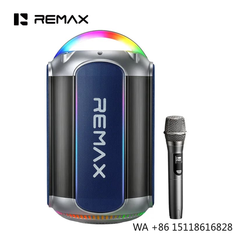 Remax Portable Bluetooth 6.0 Speaker with LED Lights Karaoke Machine with 1 Wireless Microphones Supports BT/AUX/USB/TF Card