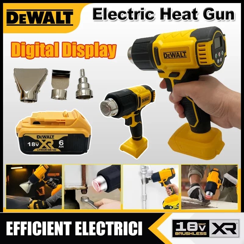 Pistola Termica Senza Fili Dewalt DCB200 Compatibile con Batteria Makita BL1830, con 3 Ugelli, Pistola ad Aria Calda Industriale per Imballaggio Termoretraibile