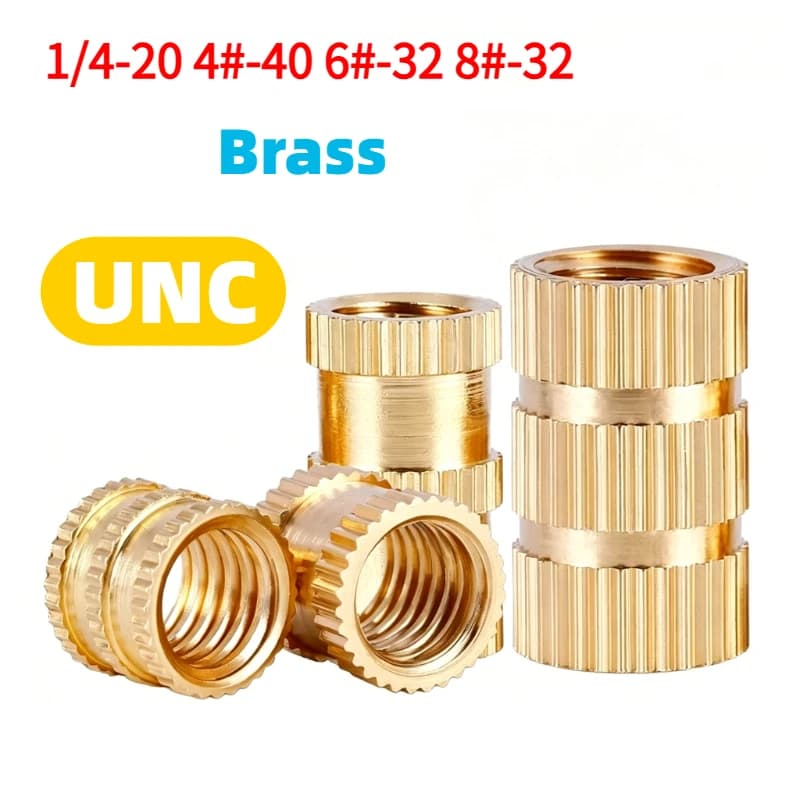 1/4-20 4#-40 6#-32 8-32 UNC Heat Brass Insert Nut Knurled Insertnut Hot Melt Molding Injection Embed Threaded Inserts 3d Printer