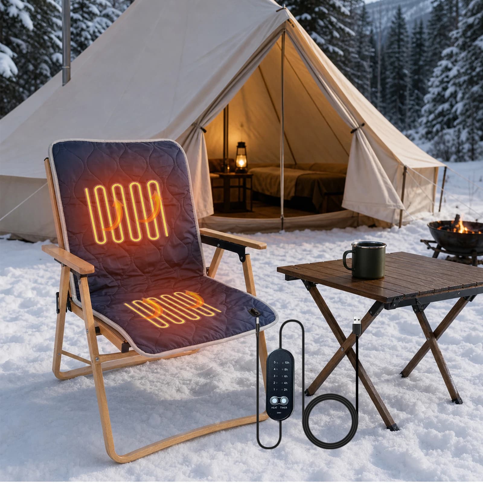 Heated Seat Cushion Foldable USB Powered Heated Seat Pad with 5 Heating Levels for Camping Office Chair Stadium Seats Sofa Bed