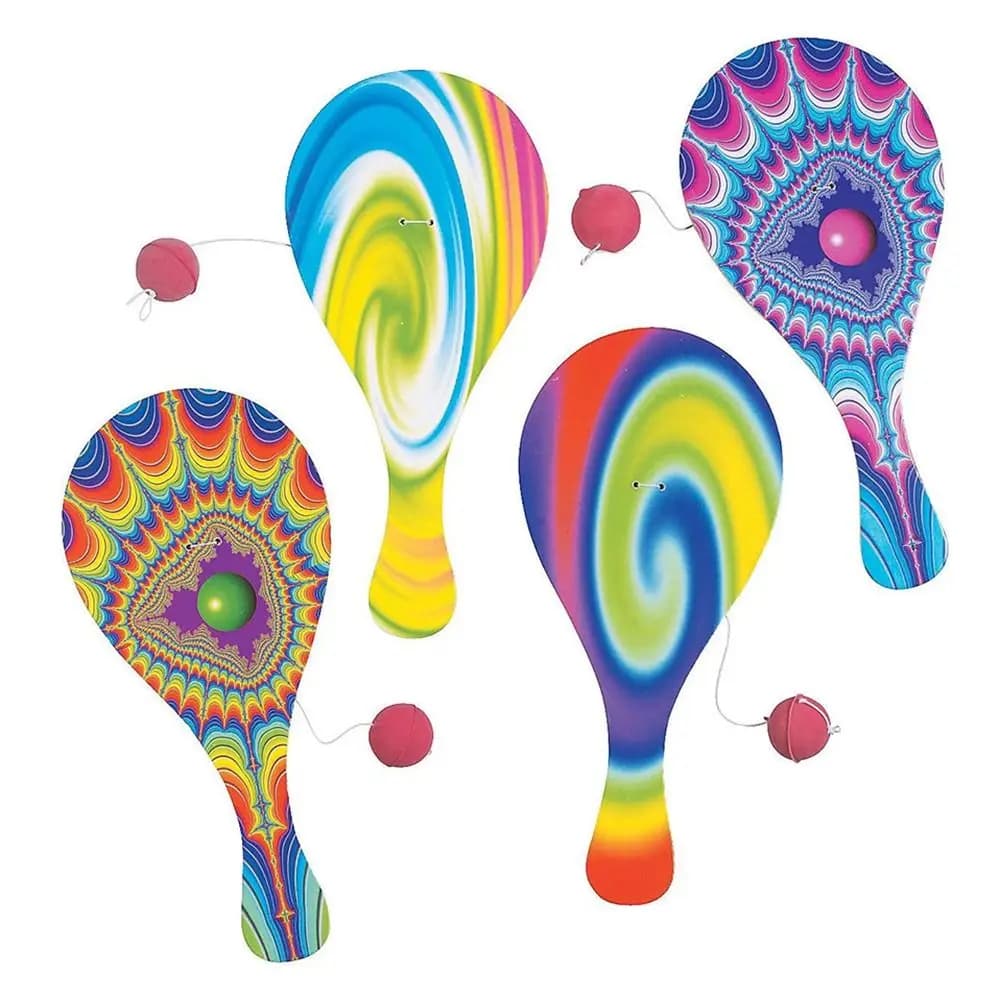 Set of 4 Piece Portable Children's Balls Set of Wooden Target Balls with Retro Elastic Cords Wood Palette Interactive Sports Game Toys