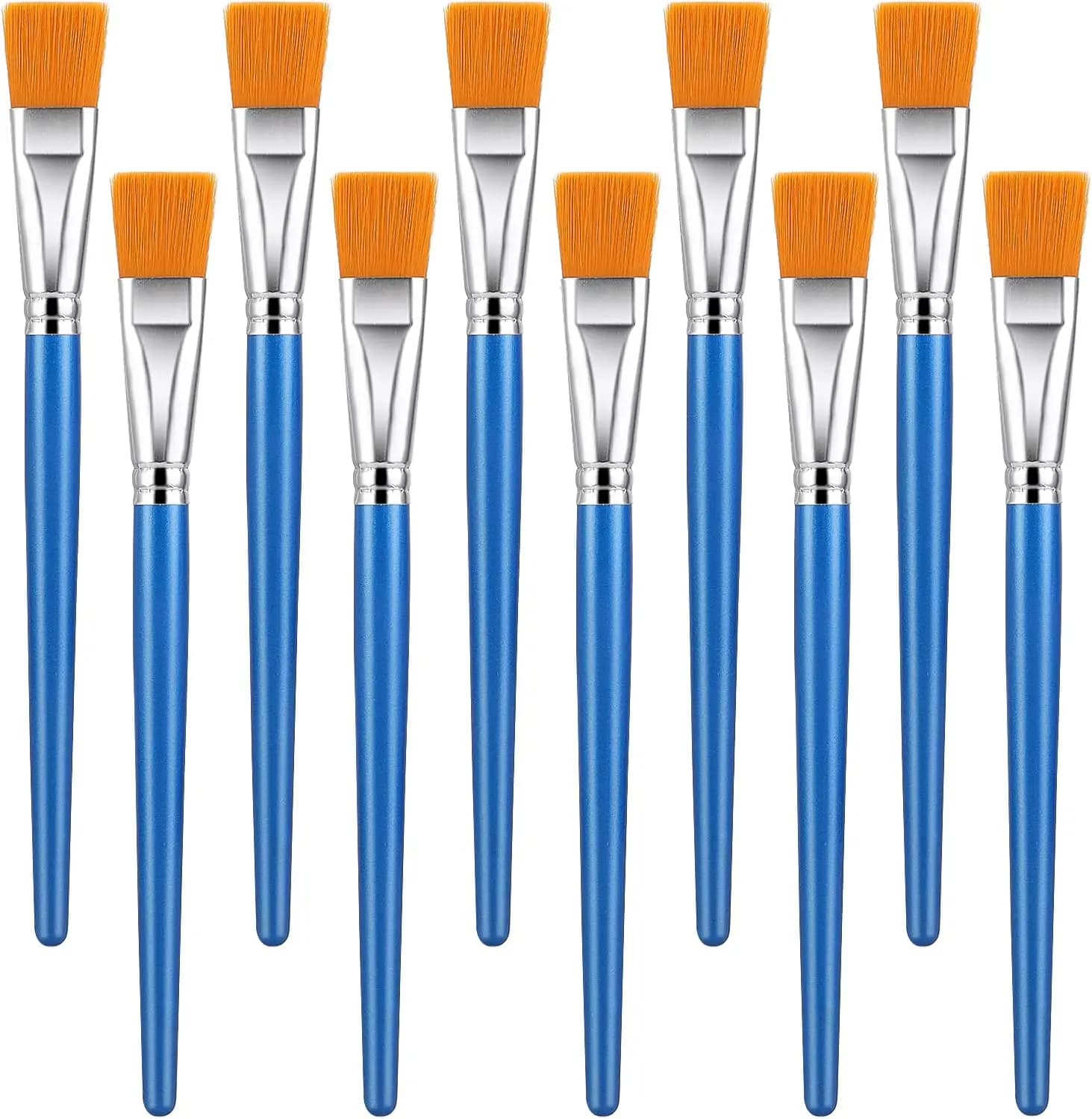 10 Pcs 1 Inch Flat Paint Brushes for Acrylic, Watercolor, Oil - Soft Nylon, Easy Clean