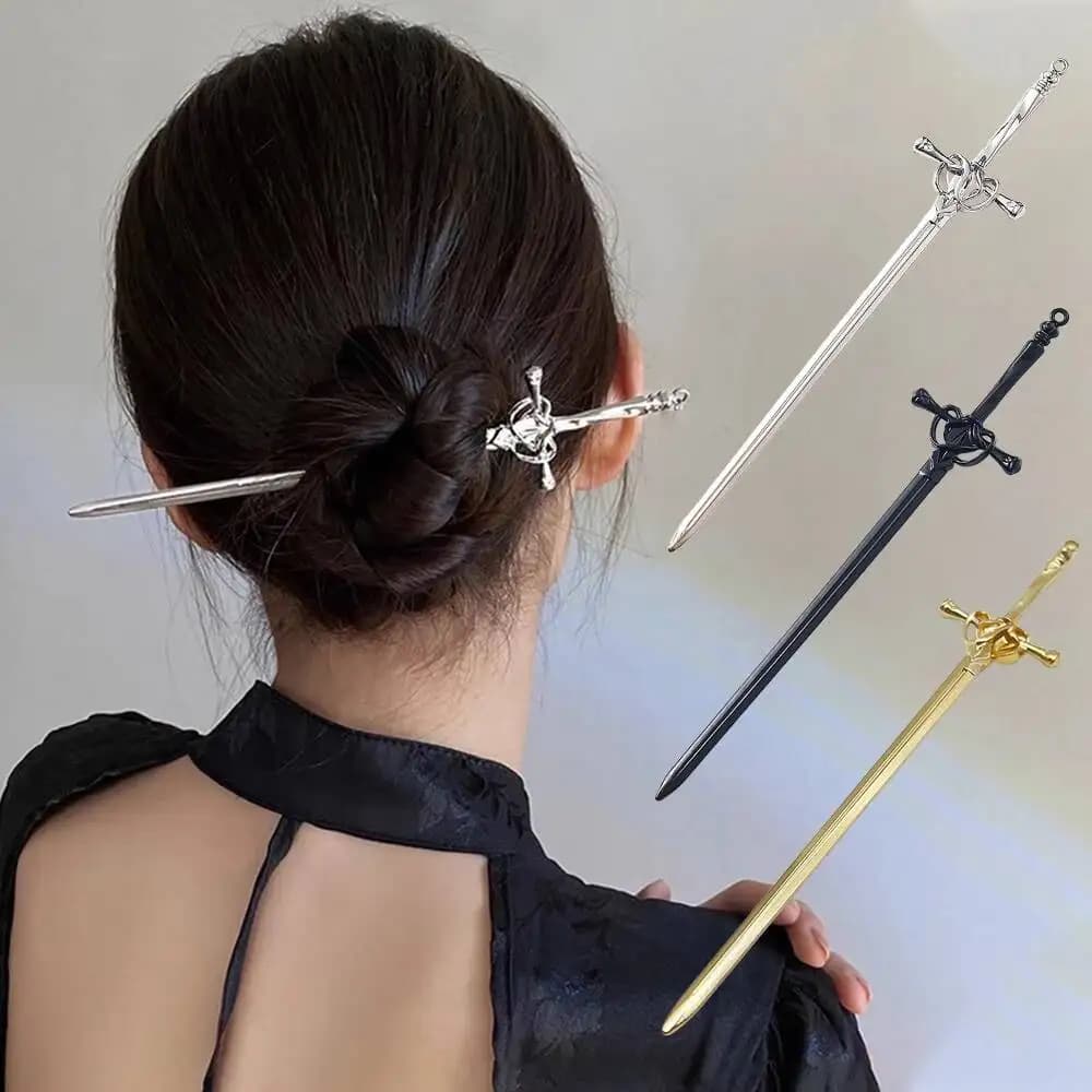 Fermaglio per capelli creativo a forma di spada, forcina per chignon in stile cinese, accessorio per capelli punk da donna, fermaglio trendy per chignon