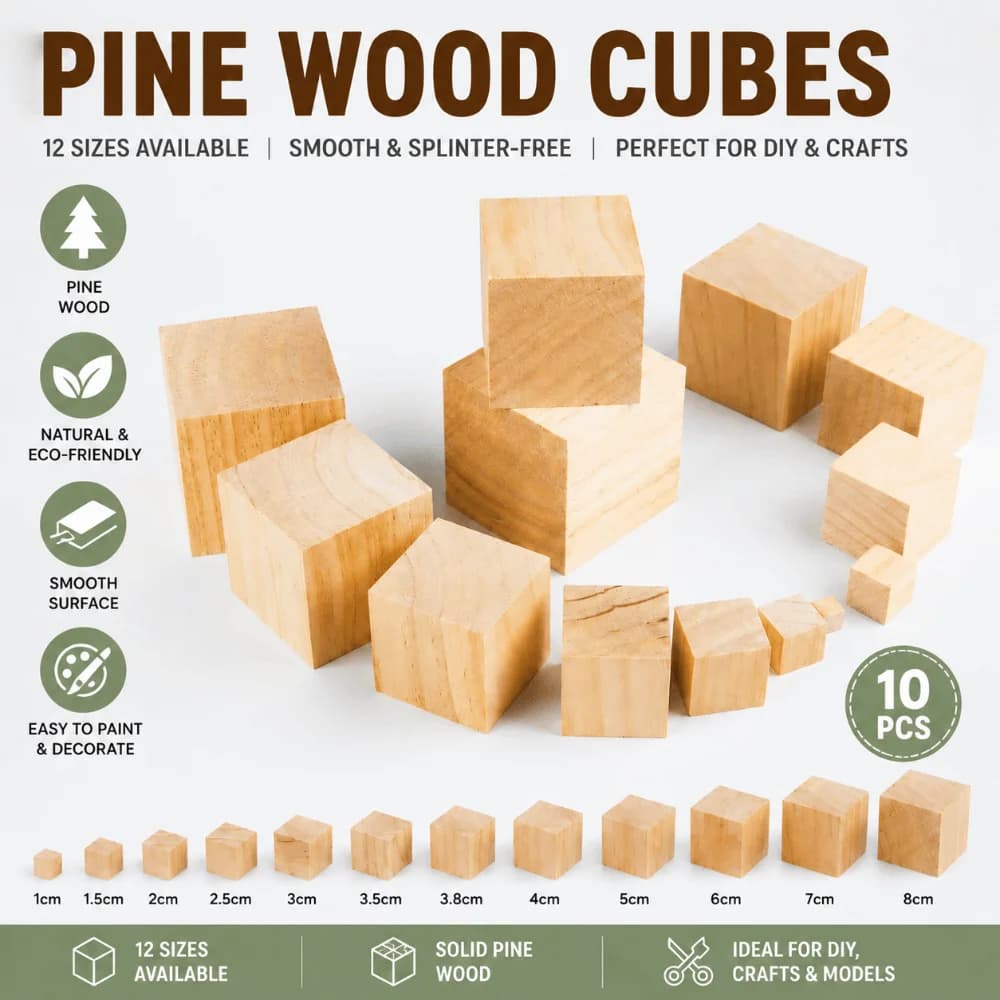 10pcs Natural Wooden Cube Unfinished Blank Building Block Wooden Square Block Woodwork Craft Teaching Aid Handmade Material