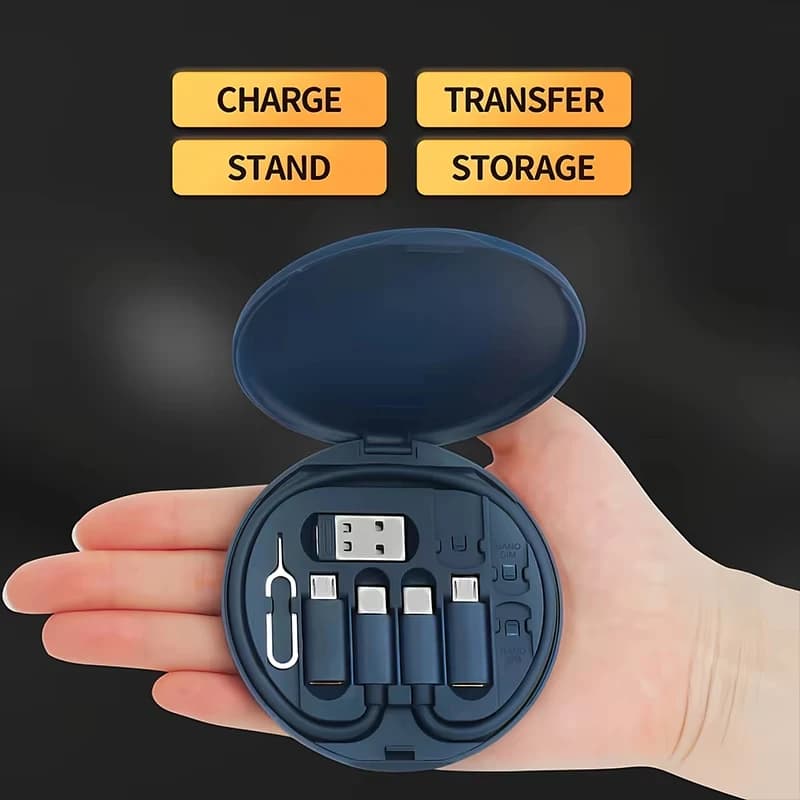 PD 60W Multifunctional USB Type C Data Cable Set Fast Charging For IPhone Xiaomi Charger Storage Box Adapter Card Pin Travel Box