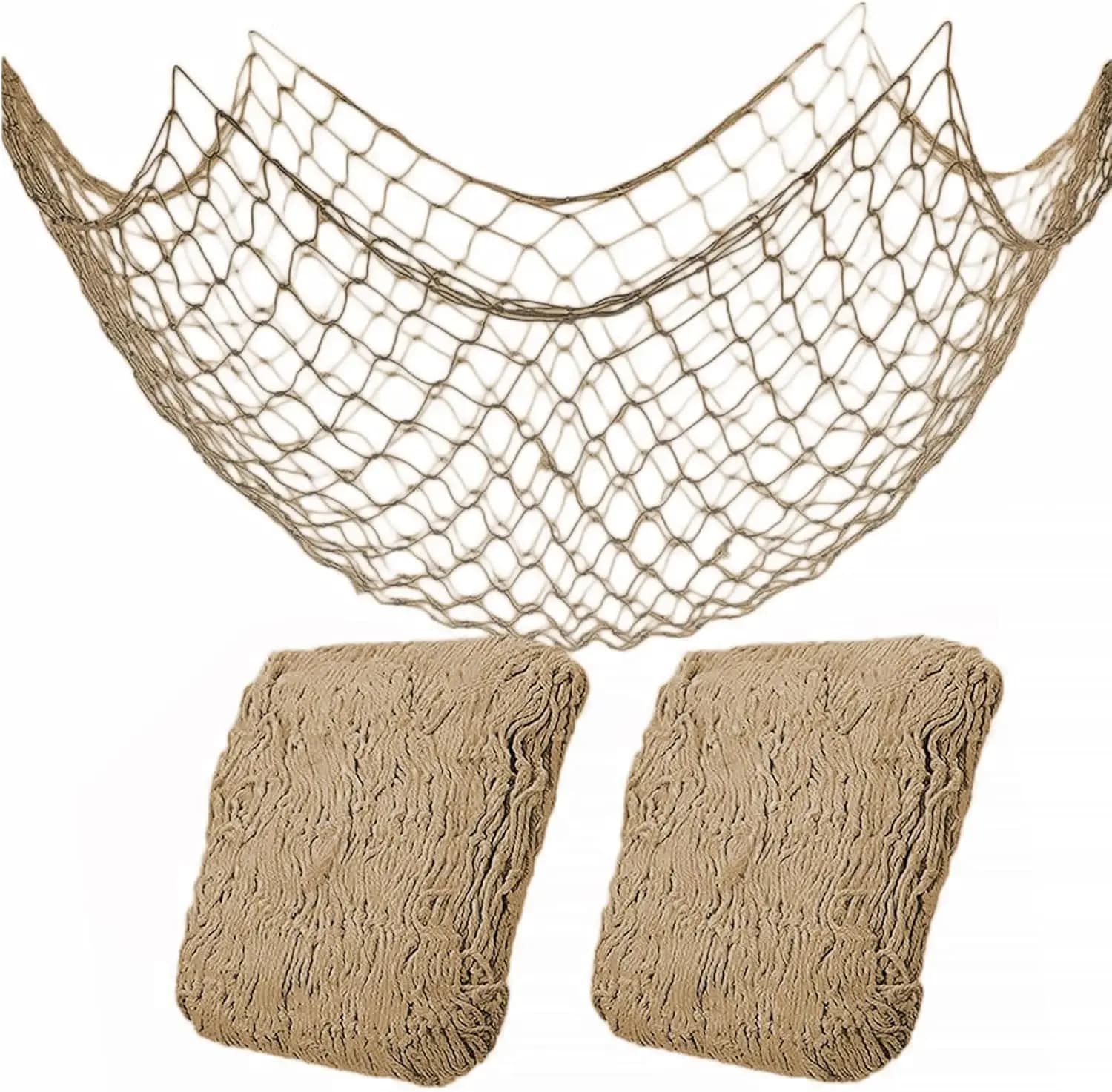 Set di 2 Decorazioni a Rete da Pesca per Feste, Rete da Pesca Hawaiana in Cotone Naturale, Rete a Maglie Larghe a Tema Nautico per Decorazioni da Spiaggia e Oceano