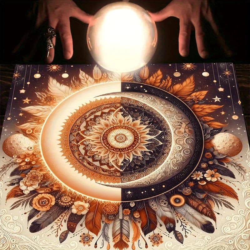 Tovaglia VIKAMA Mandala Sole Luna con Piume per Tarocchi, Sfera di Cristallo, Divinazione, Altare, Cerimonia Spirituale, Tappetino da Tavolo