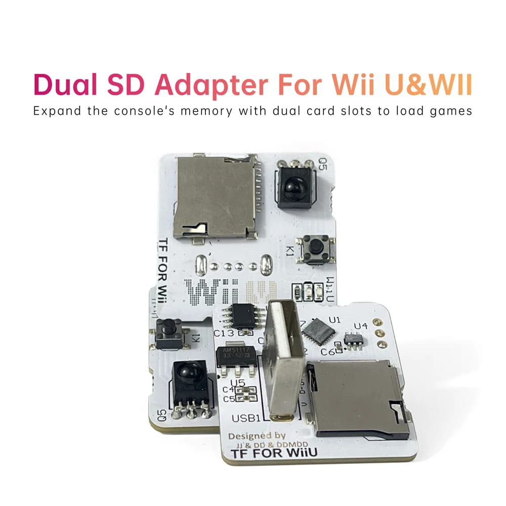 Adattatore con due slot per schede SD, espansore di memoria per console Wii U e Wii, per caricare giochi tramite interfaccia USB Mini Express