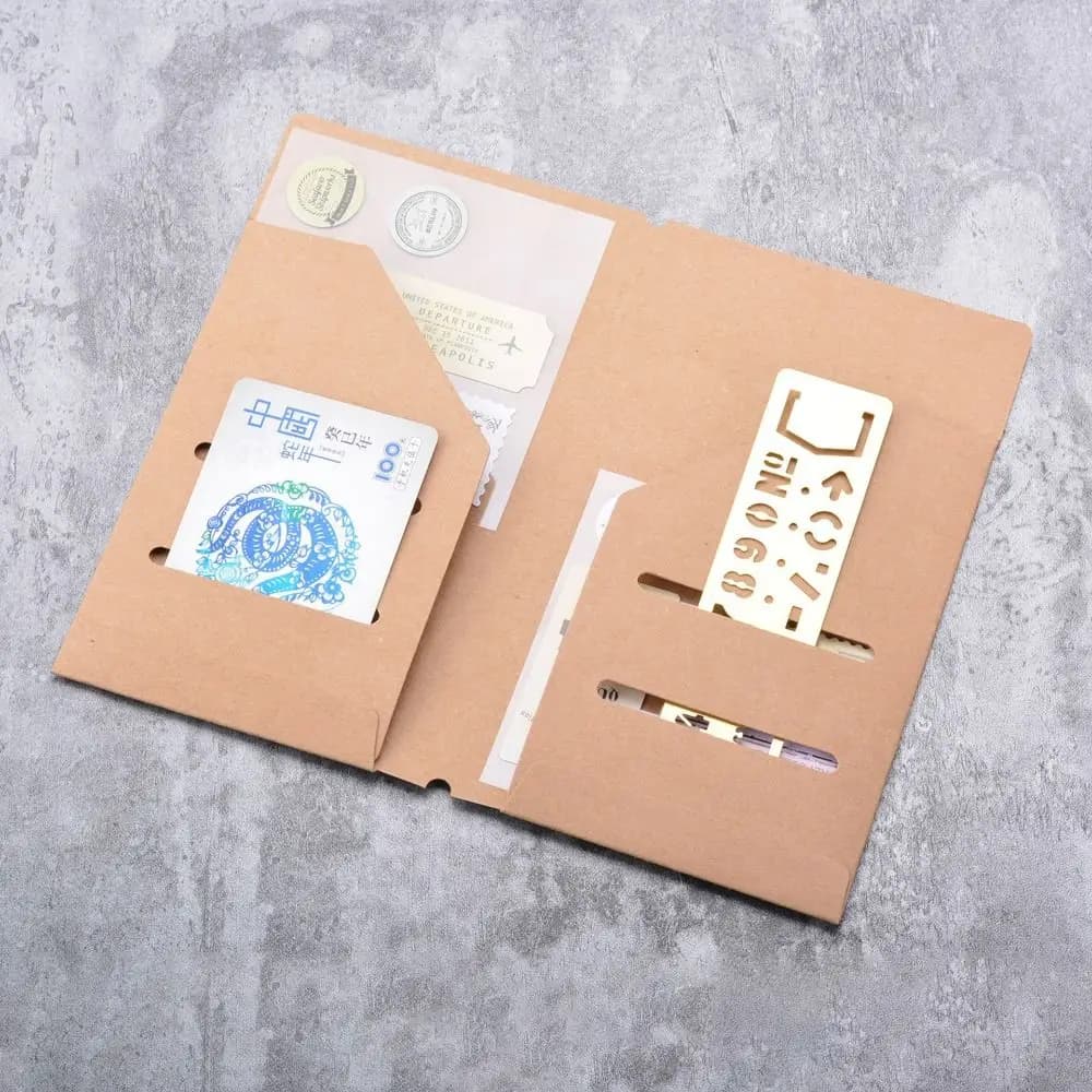 Cartella Portadocumenti Multifunzionale in Carta Kraft, Organizzatore Portatile Ricaricabile con Inserti per Carte, Accessori per Diari di Viaggio e Viaggi d'Affari
