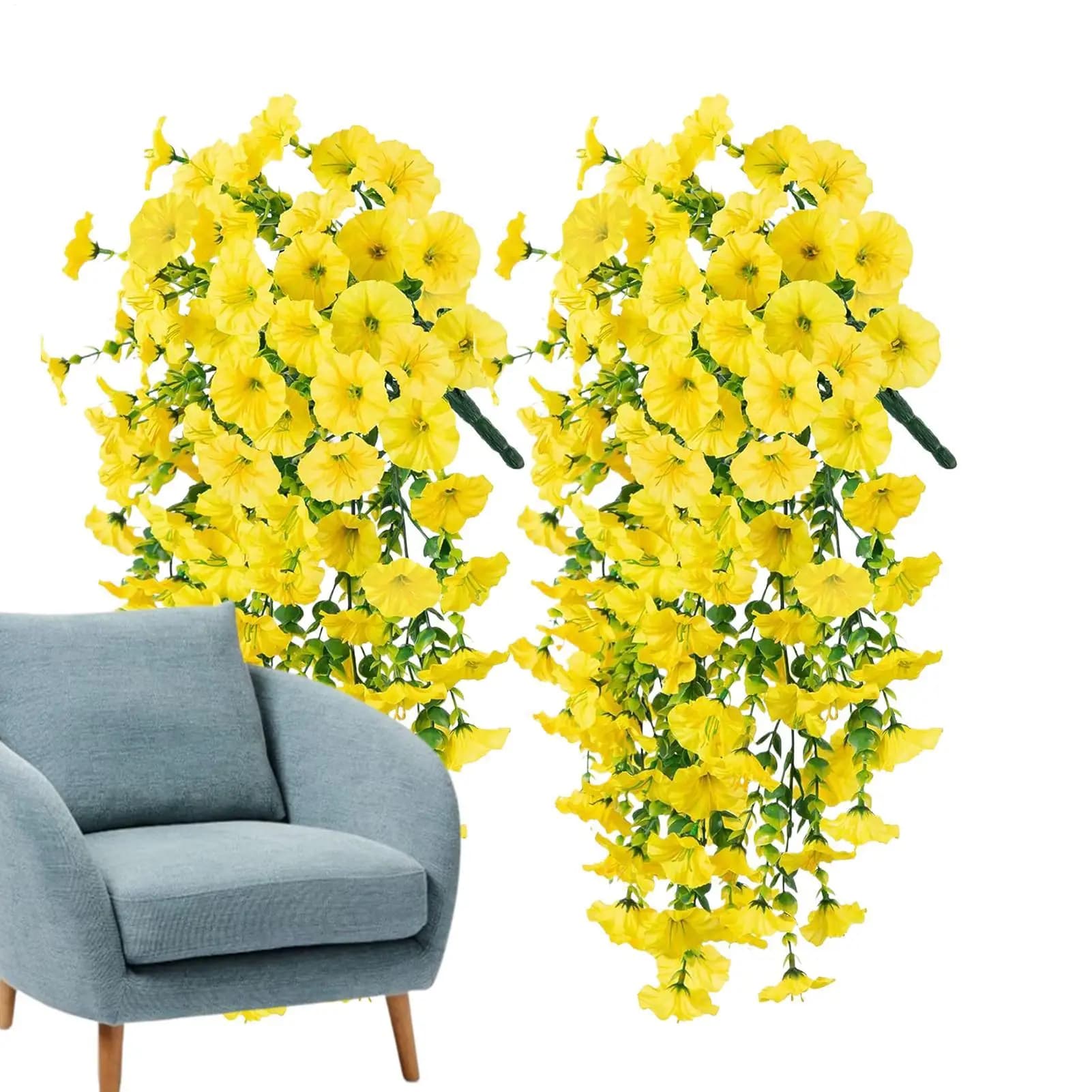 2 pieces of artificial morning glory flowers hanging flower fake home garden outdoor hanging on wall plants of petunias wedding decoration