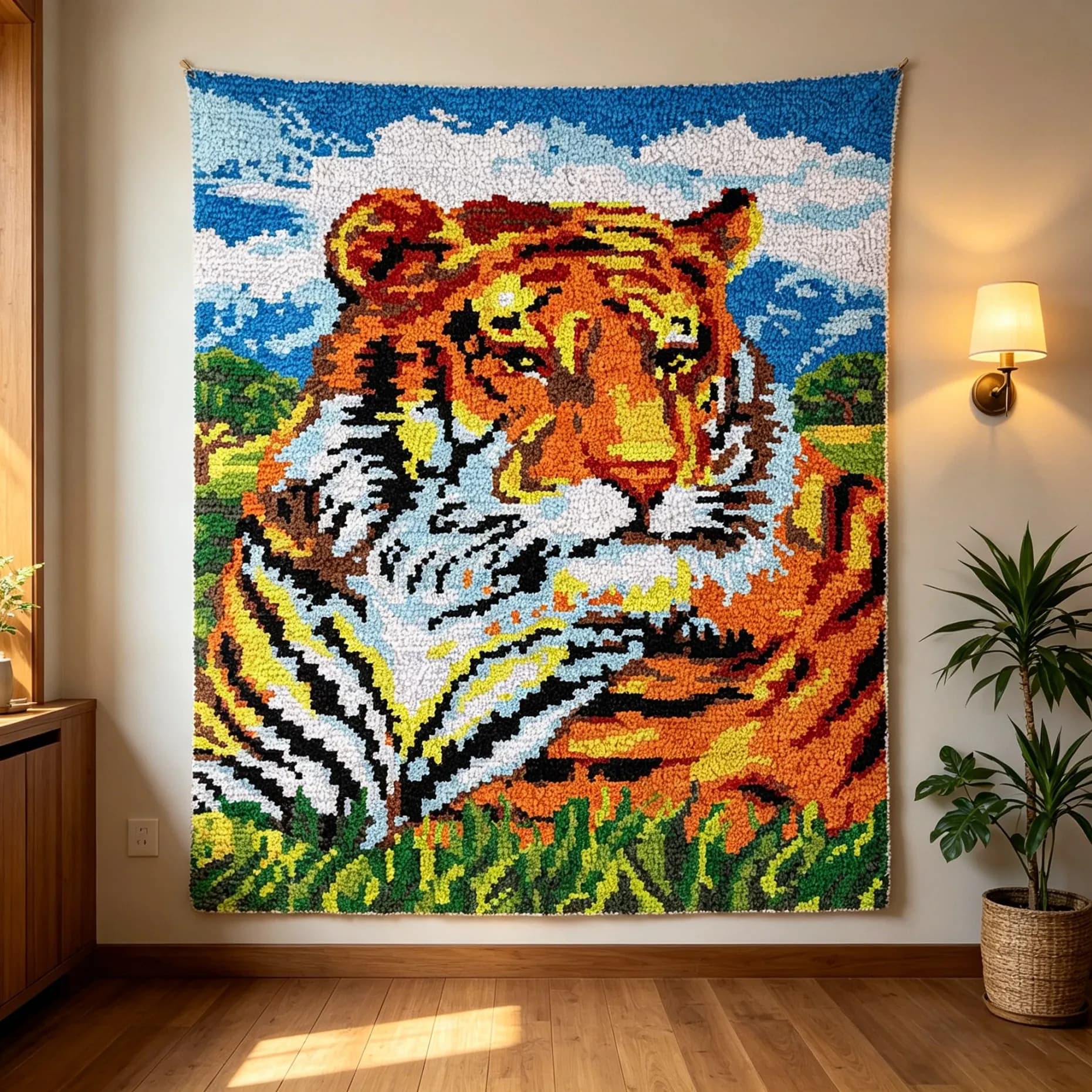 Kit per tappeti con gancio a maglia, tappeto grande tigre Smyrna, set per ricamo su tela plastica, accessori fai da te per la creazione di borse e tappeti, arte e artigianato
