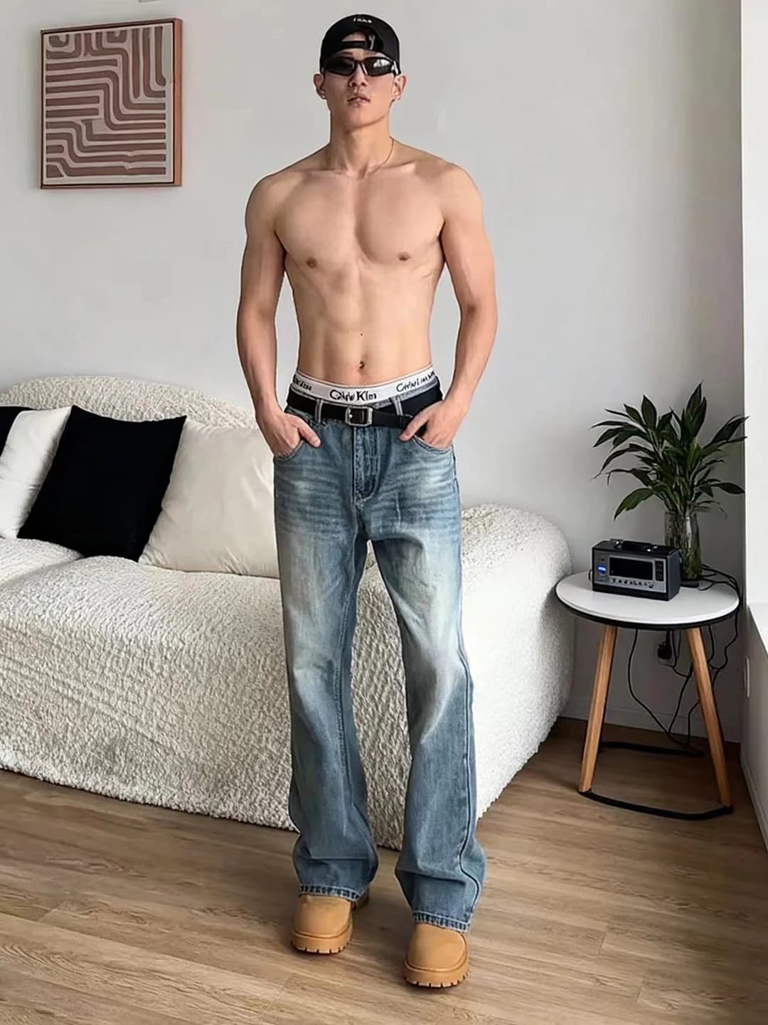 Retro Waed Blue Jeans Men's Sle American High Street Vibe Straight Leg Micro Flared Pants Casual Comfortable Fit