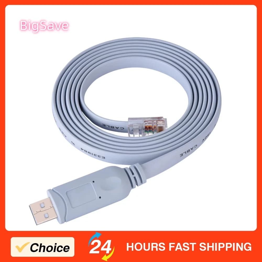 Flat cable for USB 2.0 male serial console to RJ45 male CAT5 blue approx. 1,8 m/6 feet for Cisco Router switches