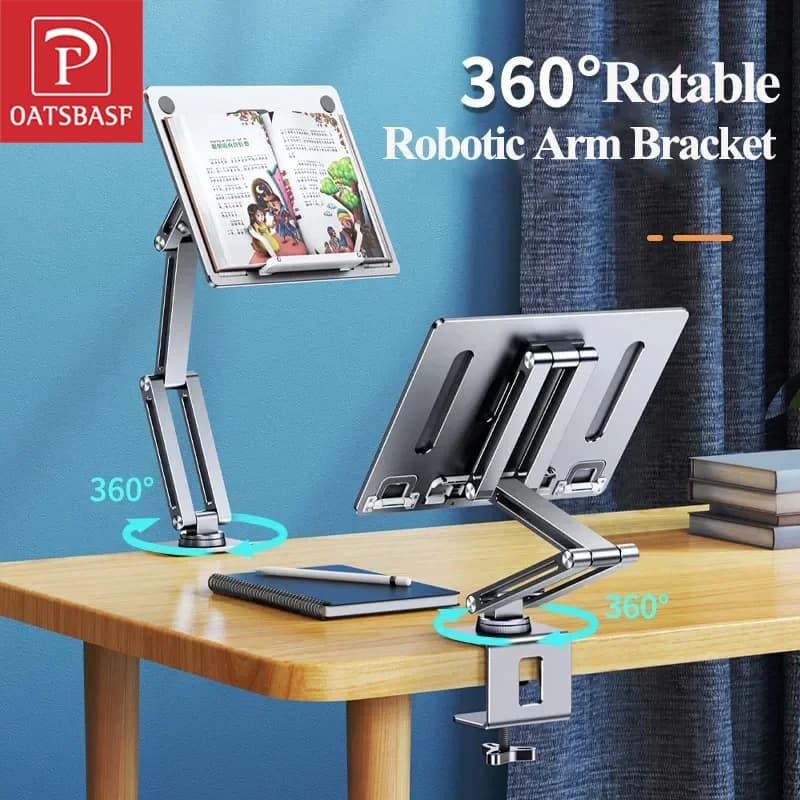 Oatsbasf Supporto per laptop Morsetto per tablet Supporto per supporto per libro Staffa per letto da tavolo Staffa pigra 360 ° Supporto da lettura girevole