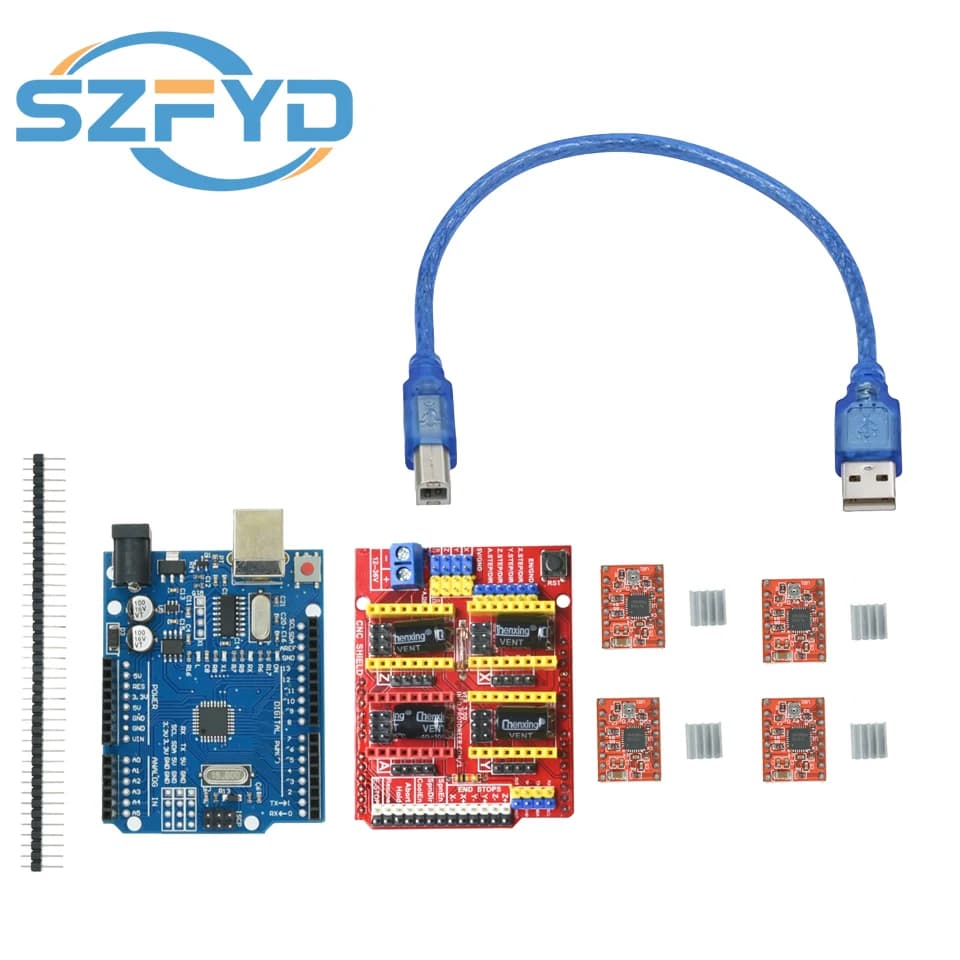 Stampante 3D per macchina per incidere CNC Shield V3 + scheda di espansione driver 4 pezzi DRV8825 o A4988 per Arduino + UNO R3 con cavo USB