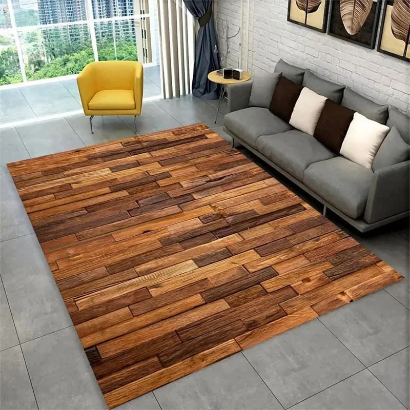 3D Wood Grain Retro Area Rug Large Carpet Rug for Home Living Room Kids Bedroom Sofa Doormat Decor Kitchen Non-slip Floor Mat