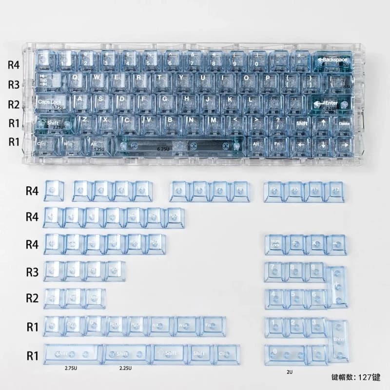Set di Keycap Trasparenti Blu Ghiaccio con Stampa Personalizzata per Tastiere Meccaniche Mad60/WIN60/ace60, Regalo Fai-da-Te per PC