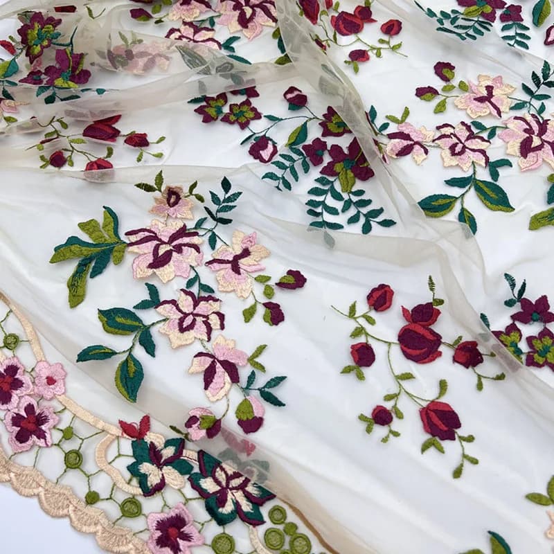 High quality net yarn Encrypted soft mesh embroidered Flower Tulle lace fabric Wedding Dresses Cloth skirt fabric