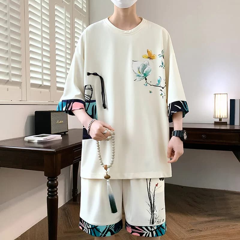 Tuta casual moda sportiva da uomo T-shirt a maniche corte da uomo estiva 2025 + pantaloncini a cinque punti da uomo in due pezzi con stampa Abbigliamento sportivo