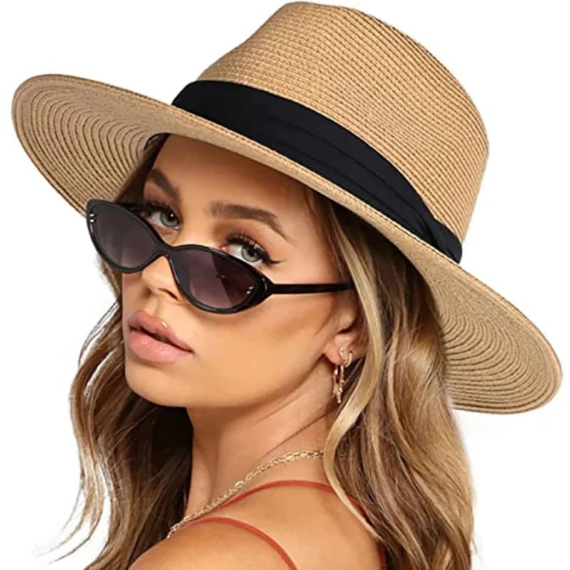 Cappello Panama in Paglia a Tesa Larga da Donna e Uomo, Fedora Estivo da Spiaggia, Cappello Parasole UPF in Paglia per Donna