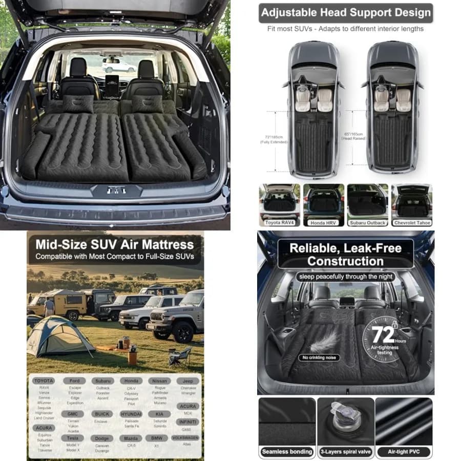 Materasso Gonfiabile per Bagagliaio SUV: Materasso da Campeggio per Auto con Superficie Floccata e Fondo Extra Spesso, Letto Gonfiabile per Sedile Posteriore con Pompa, Ugello, Kit di Riparazione, Borsa per il Trasporto