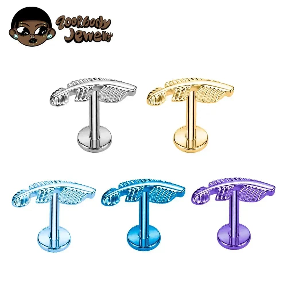 Piercing in Titanio G23 16G 18G a Forma di Piuma per Cartilagine, Orecchio, Trago, Helix, Medusa, Monroe, Lobo dell'Orecchio, Piercing Piatto, Gioielli per il Corpo